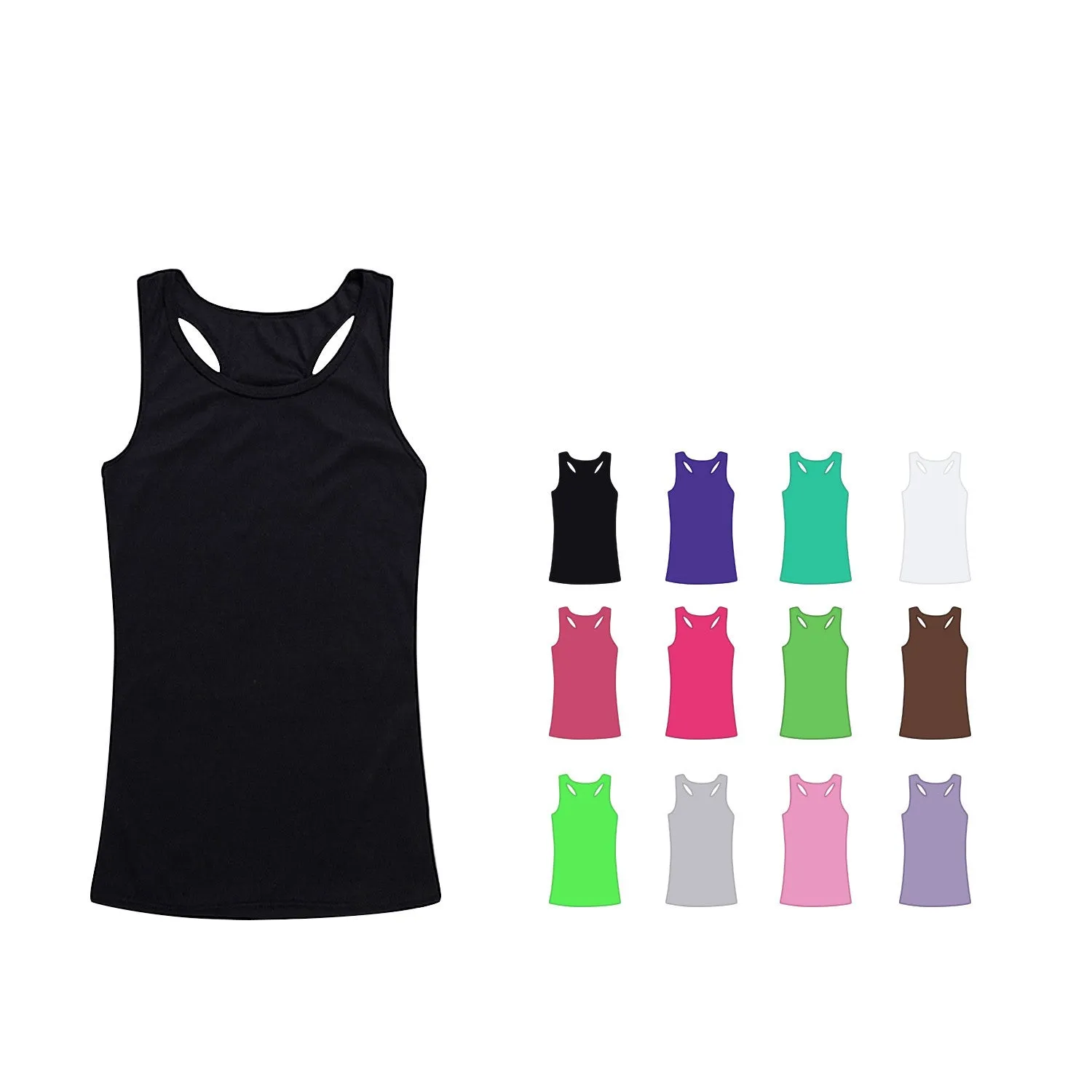 12-Pack: Racerback Tank Tops with Elastic Bottoms in Extra Large