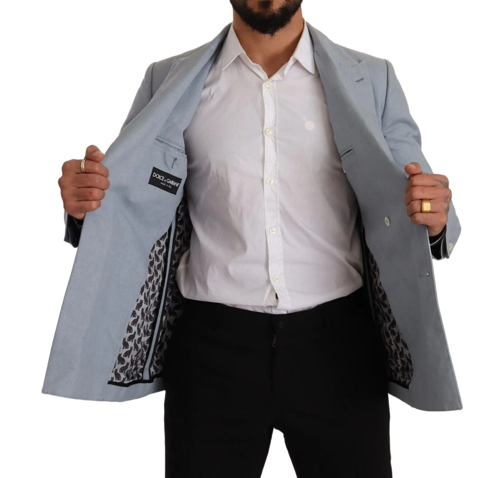 Dolce & Gabbana Blue Cotton Linen Slim Fit Jacket Coat Blazer