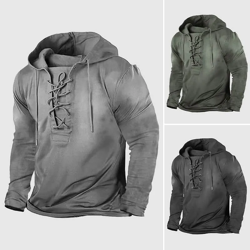 Men's Retro Winter Lace-Up Hoodie: Casual Streetwear