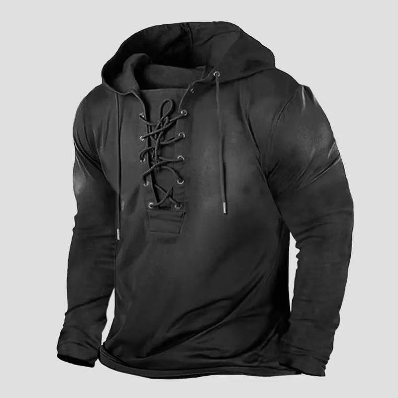 Men's Retro Winter Lace-Up Hoodie: Casual Streetwear