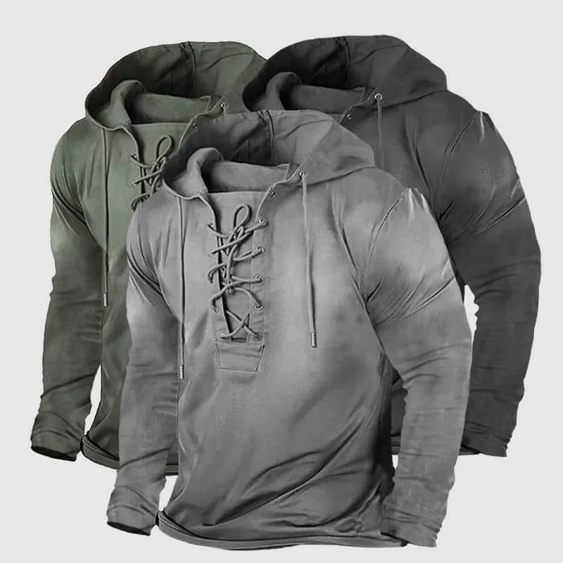 Men's Retro Winter Lace-Up Hoodie: Casual Streetwear