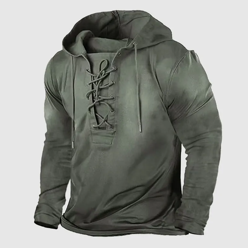 Men's Retro Winter Lace-Up Hoodie: Casual Streetwear