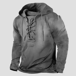 Men's Retro Winter Lace-Up Hoodie: Casual Streetwear