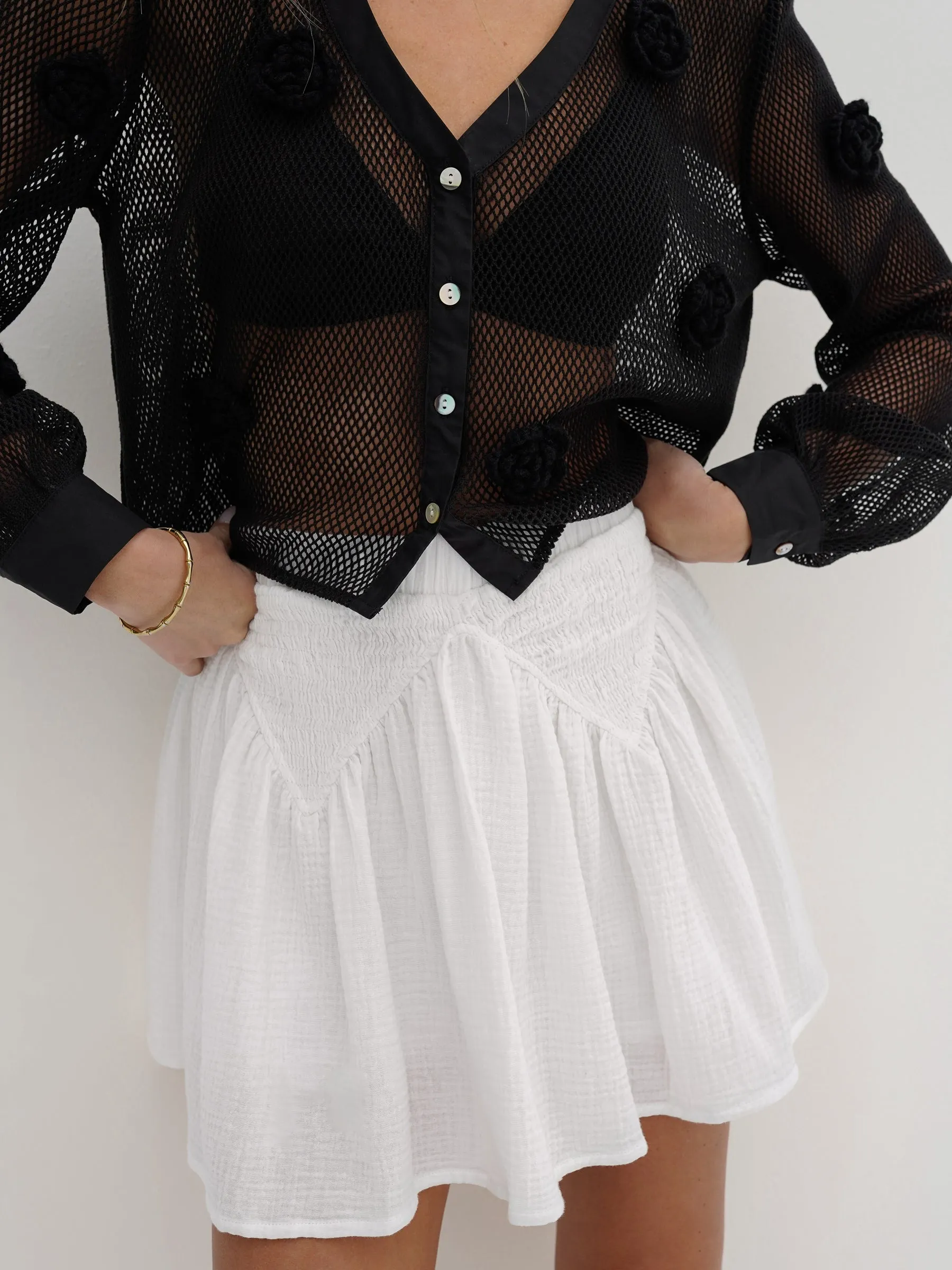 Naomi Cotton Skort With Smocking | White