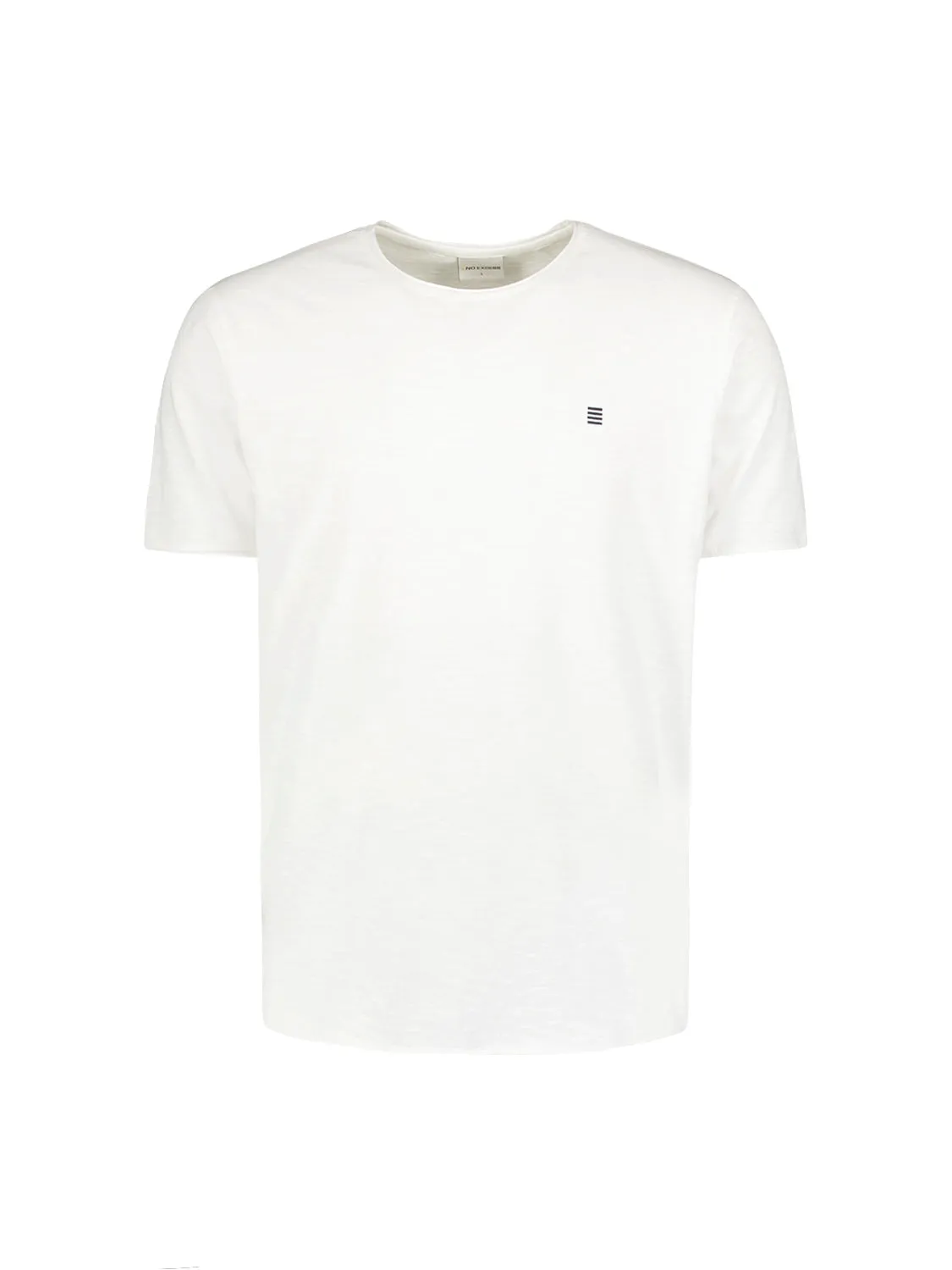 Round Neck T-Shirt with Rolled Sleeve Cuffs and Subtle Logo Print | White
