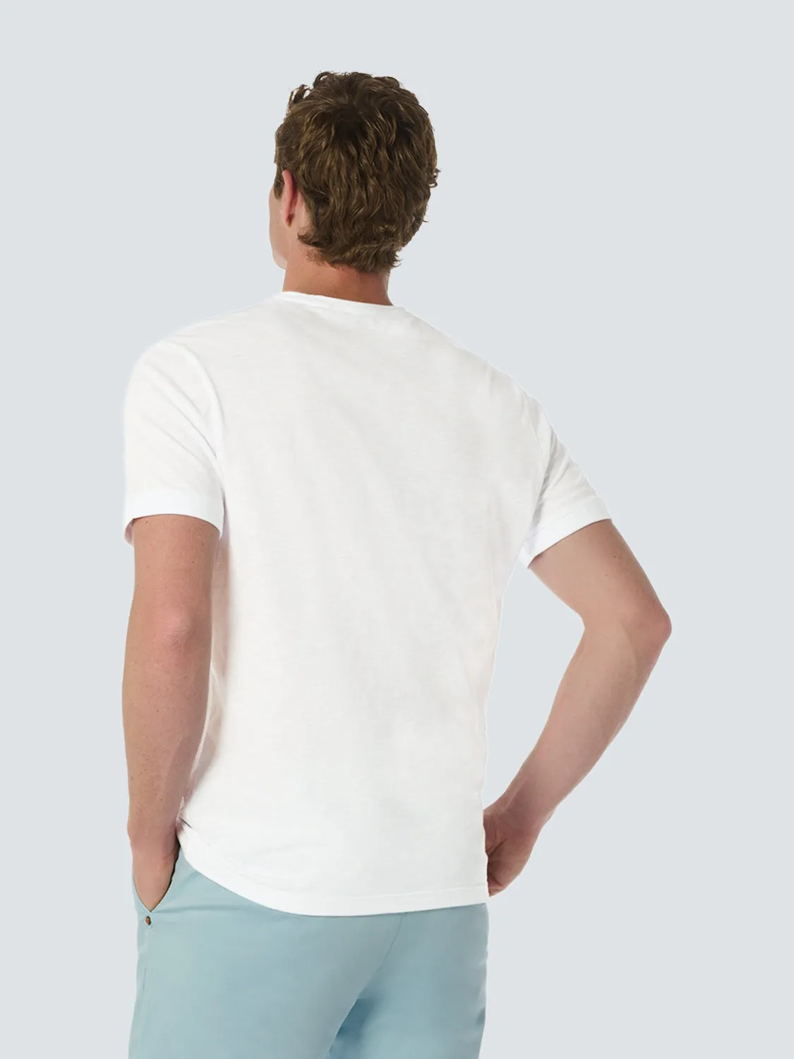 Round Neck T-Shirt with Rolled Sleeve Cuffs and Subtle Logo Print | White