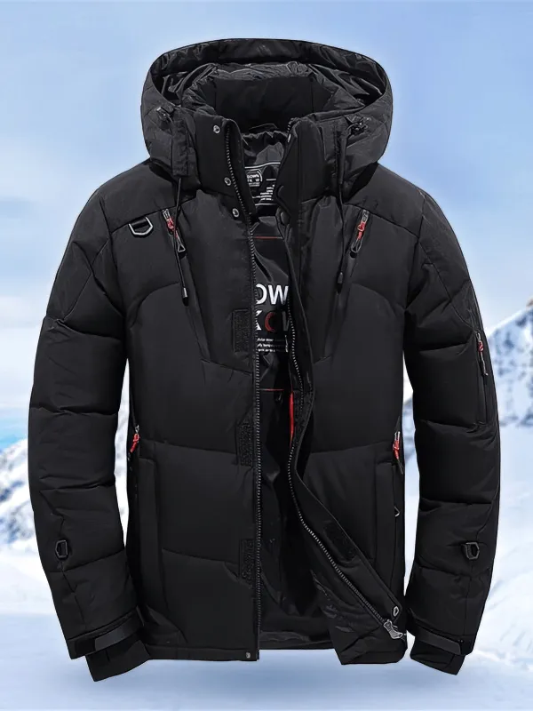 Stylish Down Insulated Men's Jacket with Hood and Pockets - SF0868