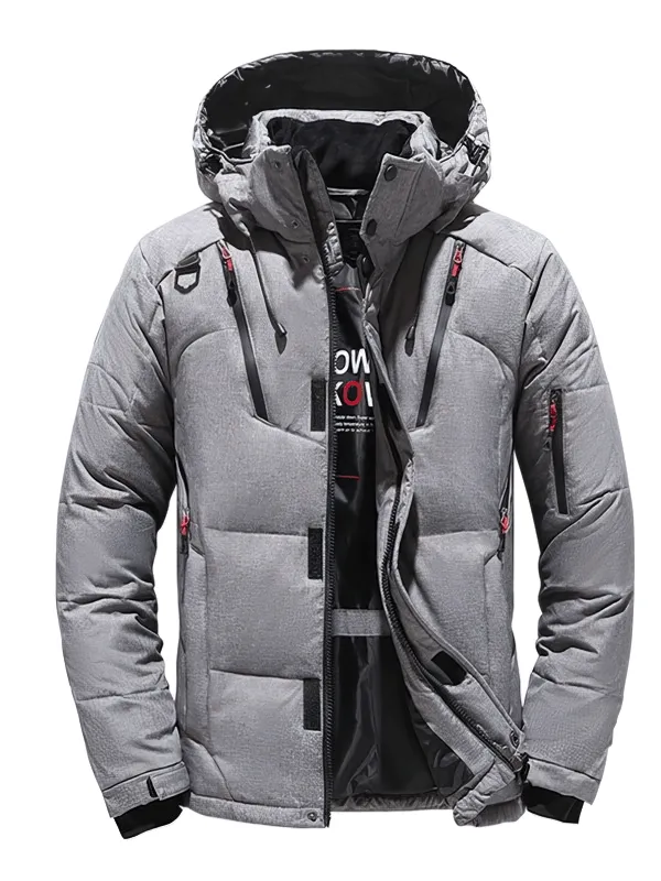Stylish Down Insulated Men's Jacket with Hood and Pockets - SF0868