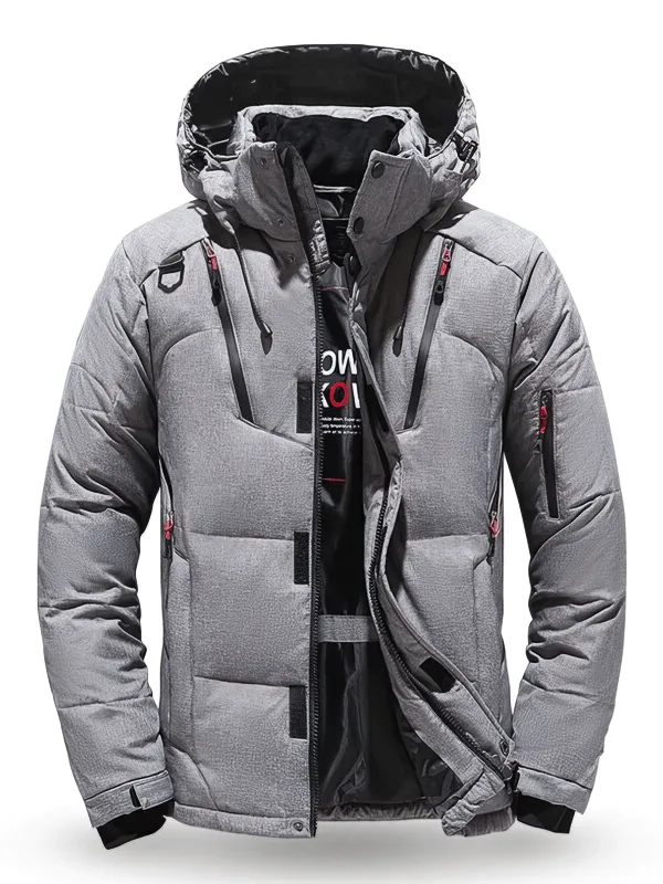 Stylish Down Insulated Men's Jacket with Hood and Pockets - SF0868