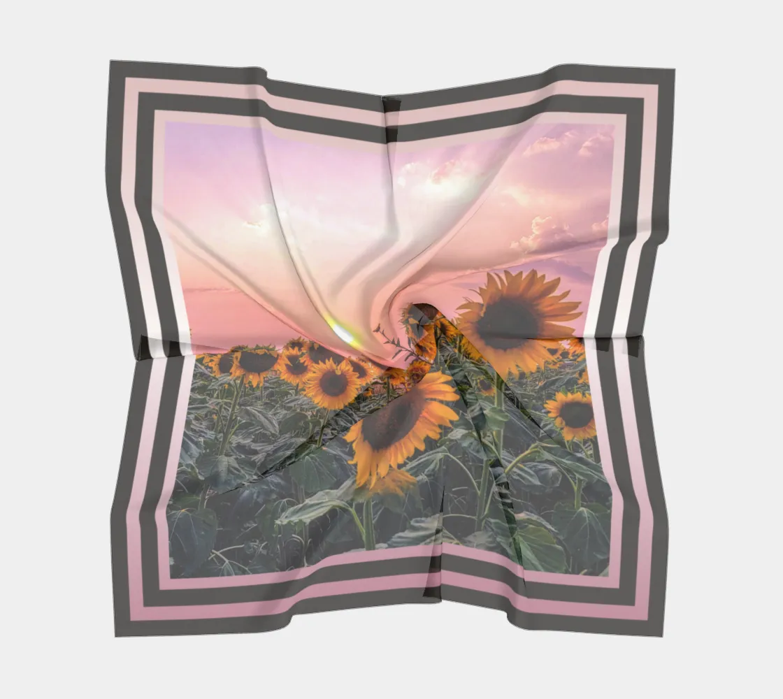 Sunflowers Pretty in Pink Sunset Charcoal Stripe Scarf