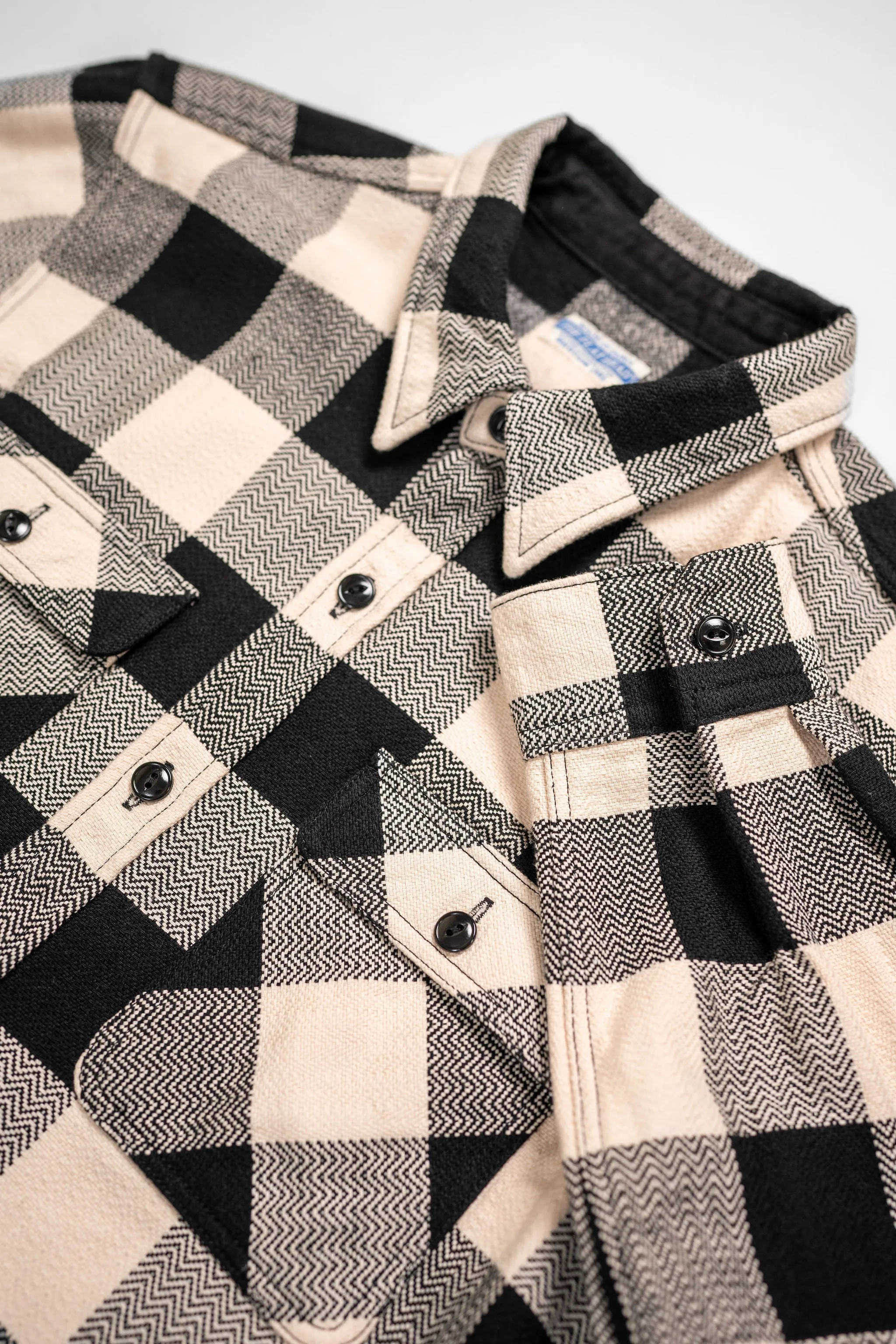The Flat Head SNR-101L Block Check Flannel Shirt - Ivory/Black