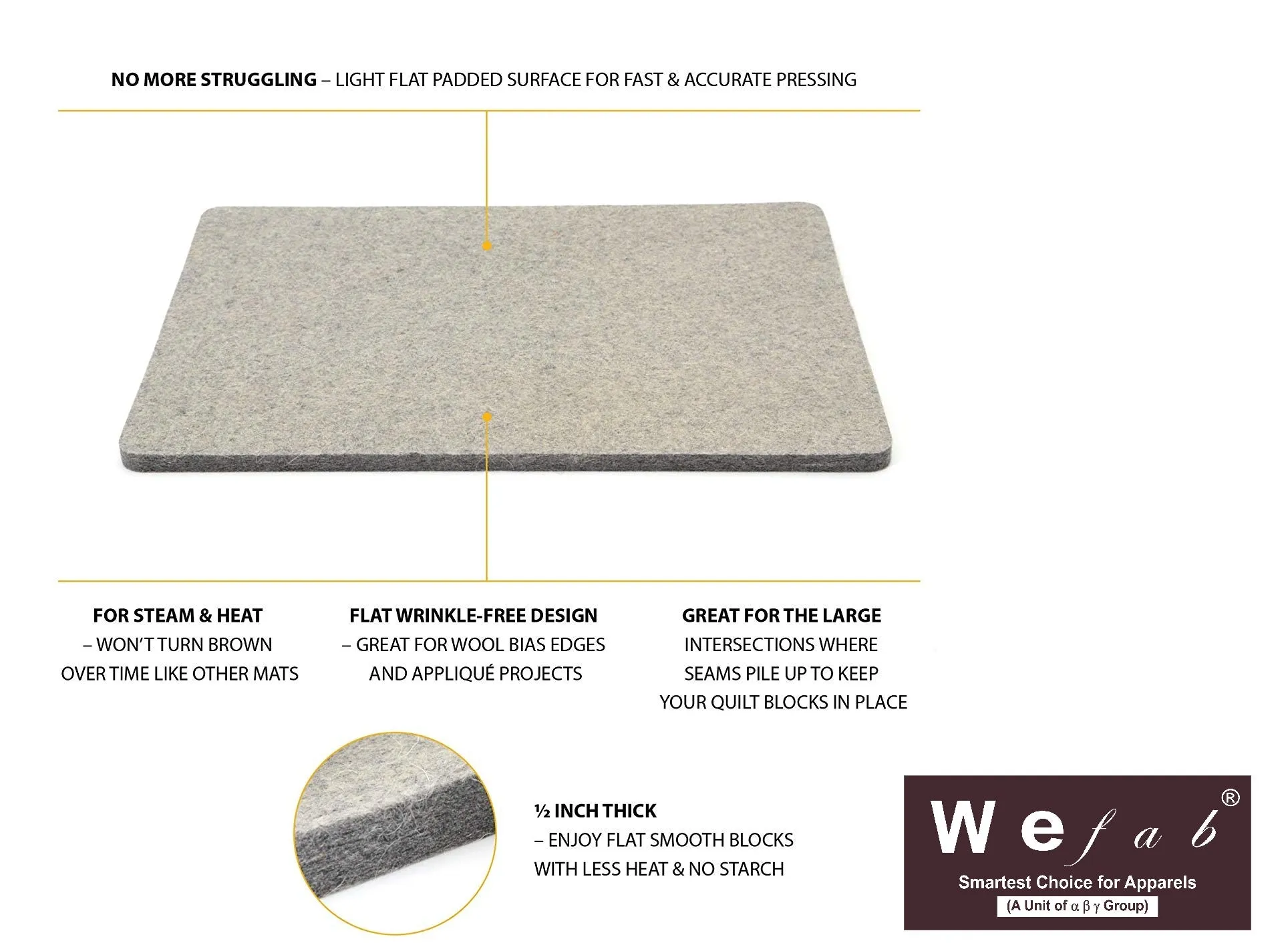 Wefab Ironing Mat Pressing Pad 17 x 24 Inches 100% Wool Perfect for Home, Quilting, Sewing Boutique Professionals