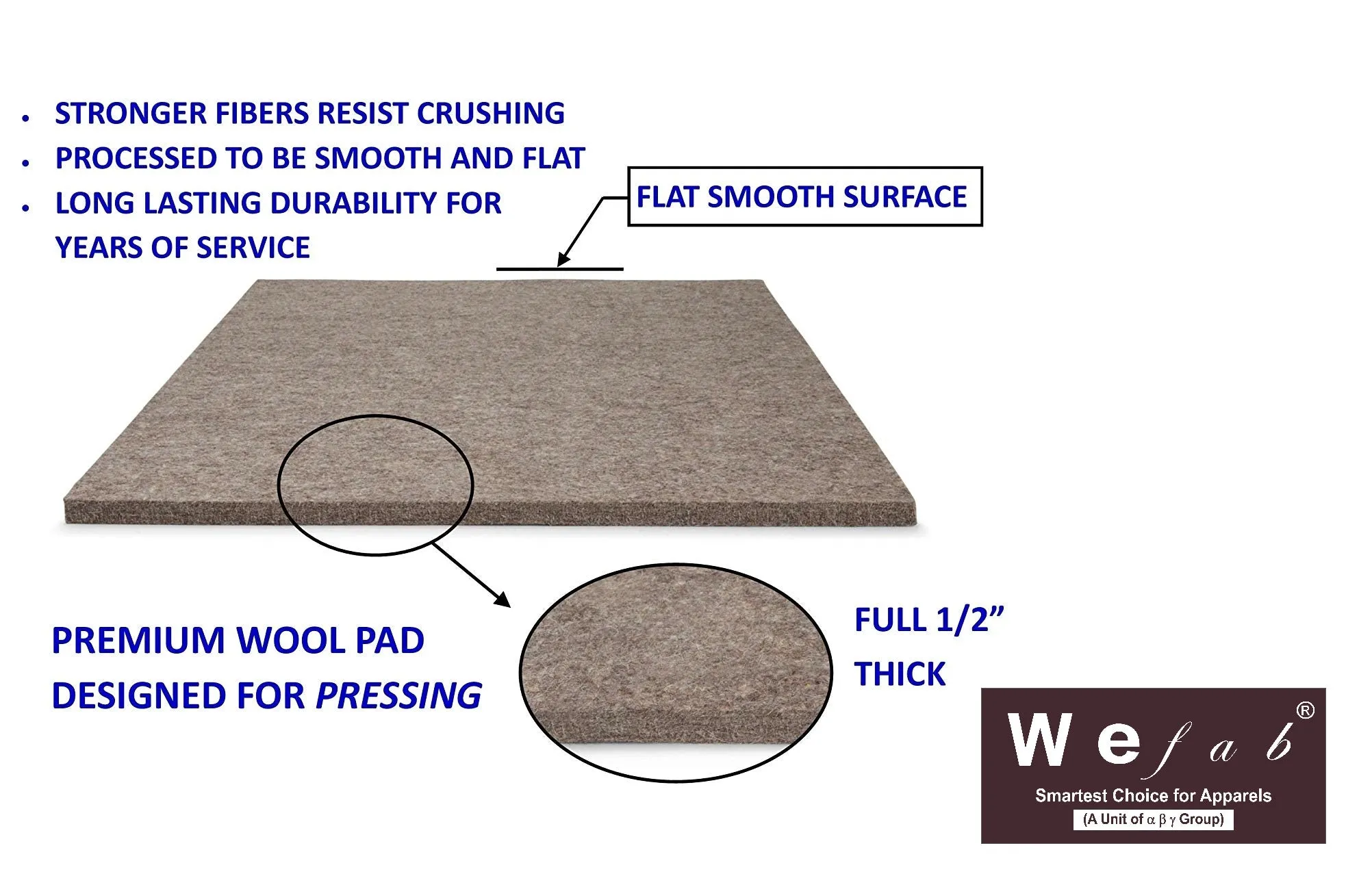 Wefab Ironing Mat Pressing Pad 17 x 24 Inches 100% Wool Perfect for Home, Quilting, Sewing Boutique Professionals