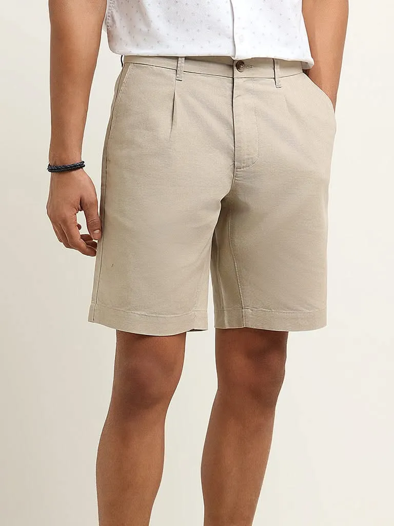 WES Casuals Beige Relaxed Fit Shorts